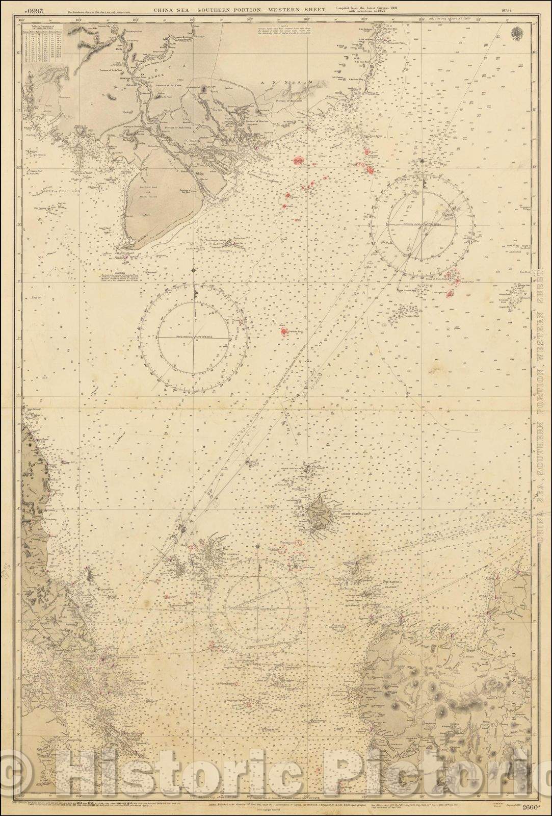 Historic Map - Singapore, Malaysia, Cambodia, Vietnam China Sea - Southern Portion - Western Sheet, 1953, British Admiralty - Vintage Wall Art