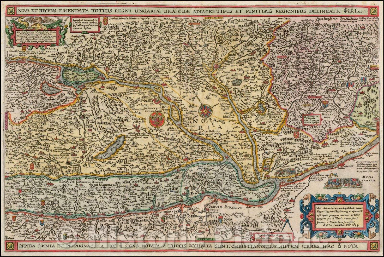 Historic Map - Nova et Recens Emendata Totius Regni Ungariae una cum Adiacentibus et Fini :: Kingdom of Hungary together with the adjacent, 1634 - Vintage Wall Art