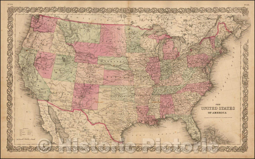 Historic Map - The United States of America [Wyoming attached to Dakota], 1866, G.W. & C.B. Colton - Vintage Wall Art