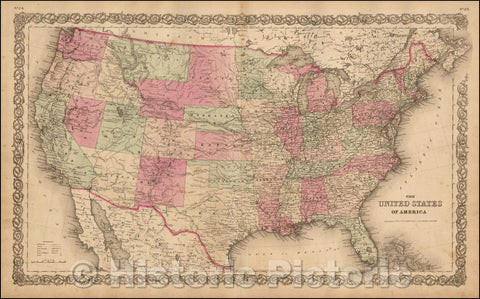 Historic Map - The United States of America [Wyoming attached to Dakota], 1866, G.W. & C.B. Colton - Vintage Wall Art