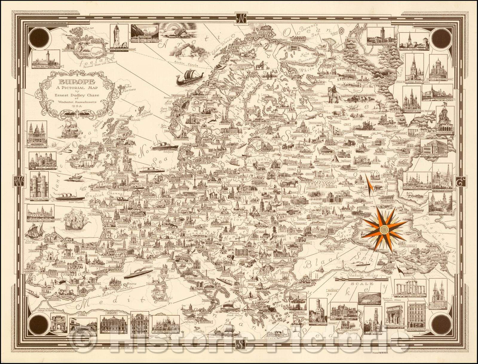 Historic Map - Europe A Pictorial Map, 1938, Ernest Dudley Chase v1