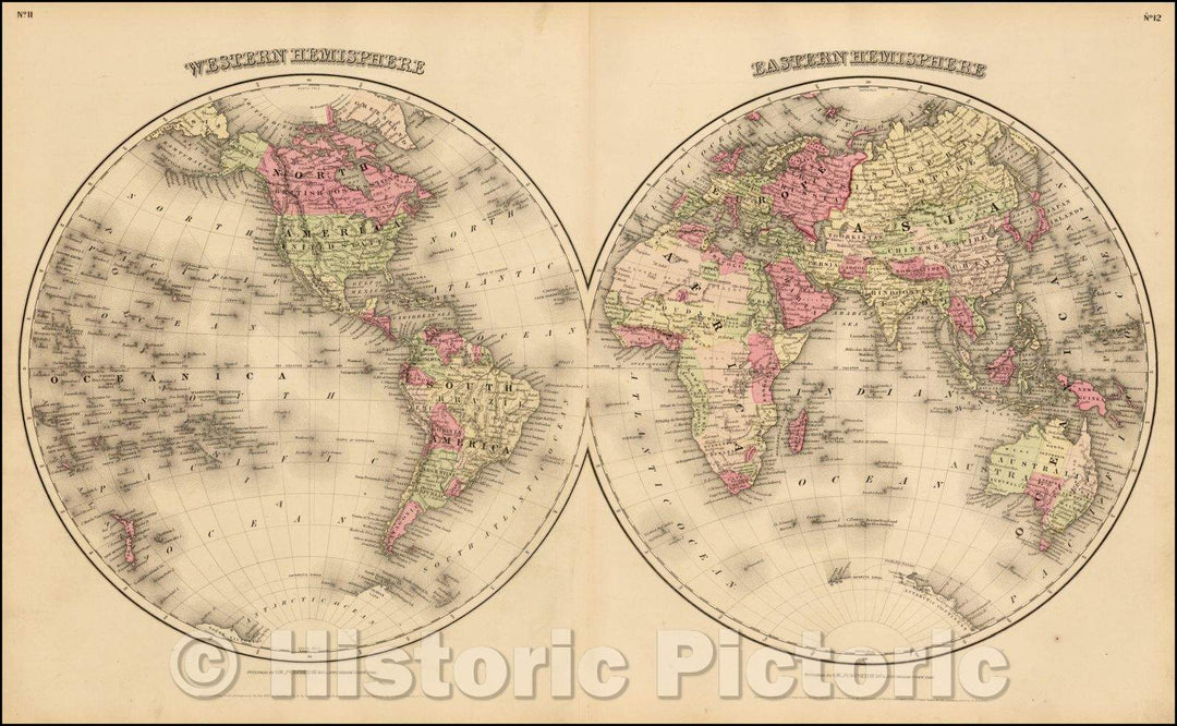 Historic Map - Eastern Hemisphere [with] Western Hemisphere, 1859, Joseph Hutchins Colton v1