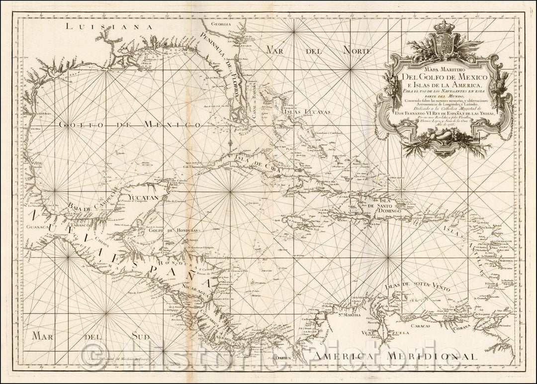 Historic Map - Golfo de Mexico e islas de la America,para el uso de los navegantes en esta parte del mundo, construido sobre las mexores memorias, 1755 - Vintage Wall Art