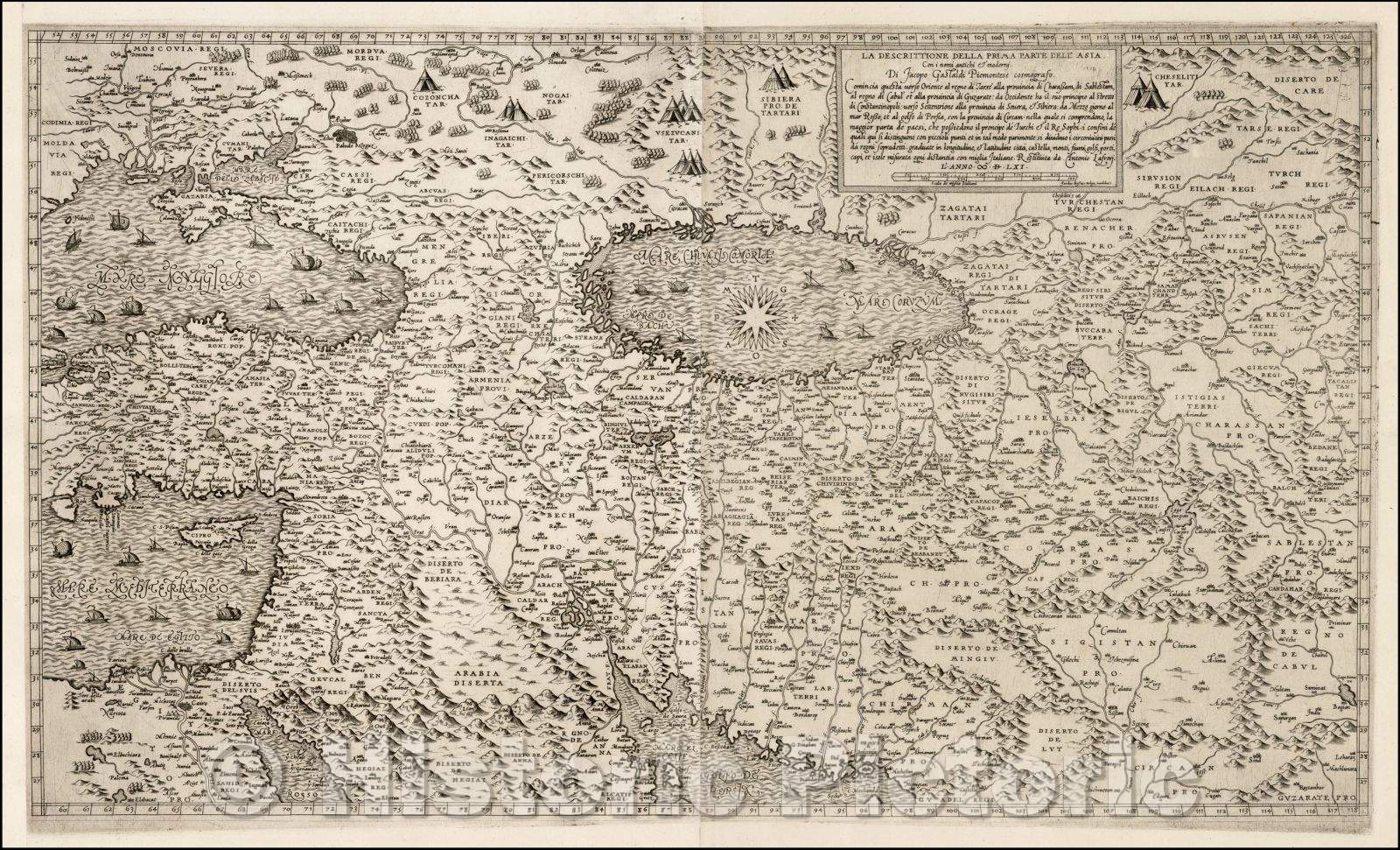 Historic Map - La Descrittione Della Prima Parte Dell' Asia Con i nomi antichi & moderni Di Jacopo Gastaldi Piemontese comografo, 1561, Giacomo Gastaldi - Vintage Wall Art