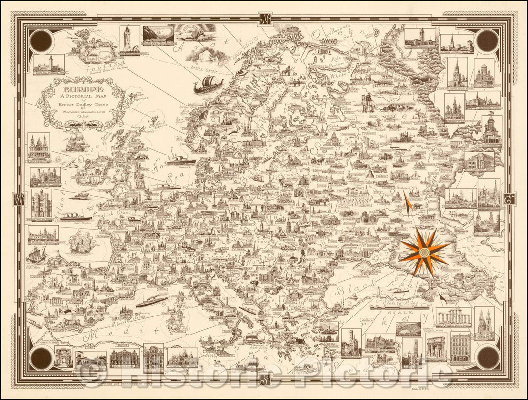 Historic Map - Europe A Pictorial Map, 1938, Ernest Dudley Chase v2