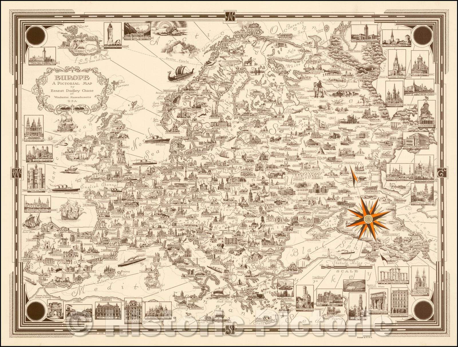 Historic Map - Europe A Pictorial Map, 1938, Ernest Dudley Chase v2