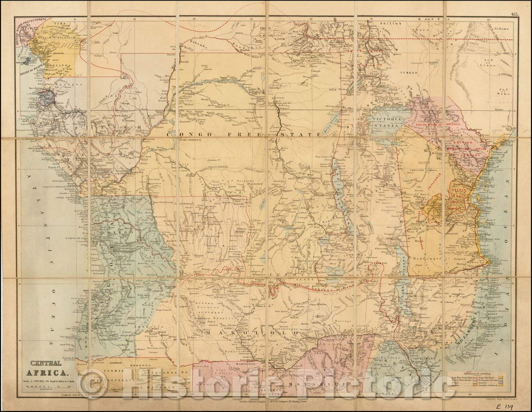 Historic Map - Central Africa (Pocket Map), 1890, Edward Stanford - Vintage Wall Art