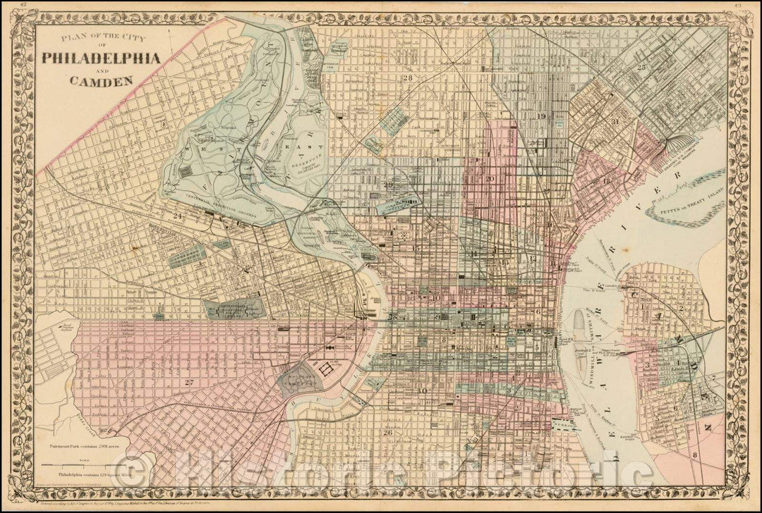 Historic Map - Plan of the City of Philadelphia and Camden, 1878, Samuel Augustus Mitchell Jr. - Vintage Wall Art