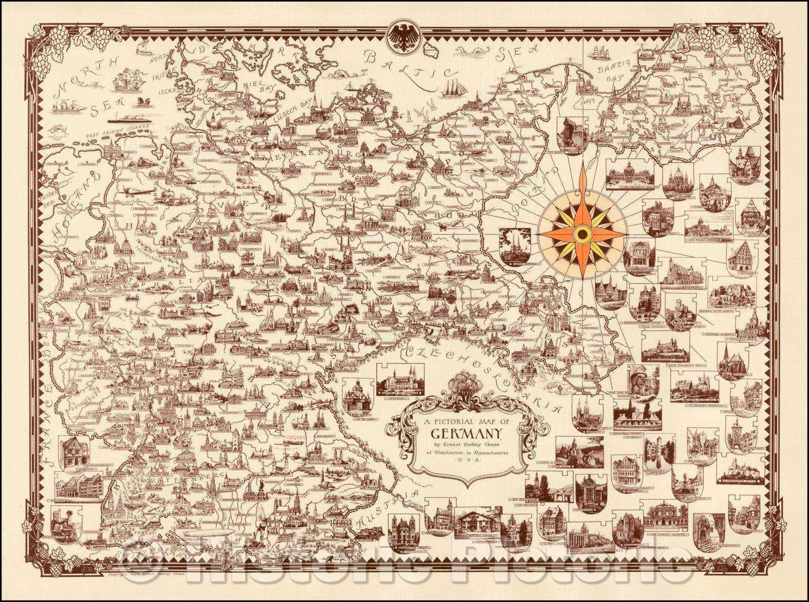 Historic Map - A Pictorial Map of Germany, 1935, Ernest Dudley Chase - Vintage Wall Art