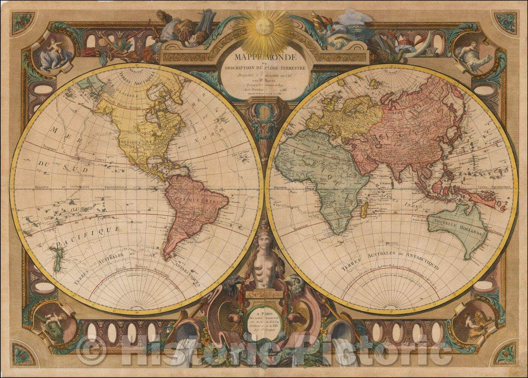 Historic Map - [Wall Map] Mappe Monde ou Description Du Globe Terrestre Projettee/Wall Map of the world, Captain James Cook's Third Voyage, 1788 - Vintage Wall Art