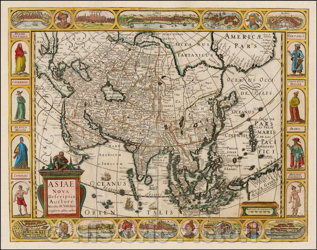 Historic Map - Asiae Nova Descriptio, 1657, Claes Janszoon Visscher - Vintage Wall Art