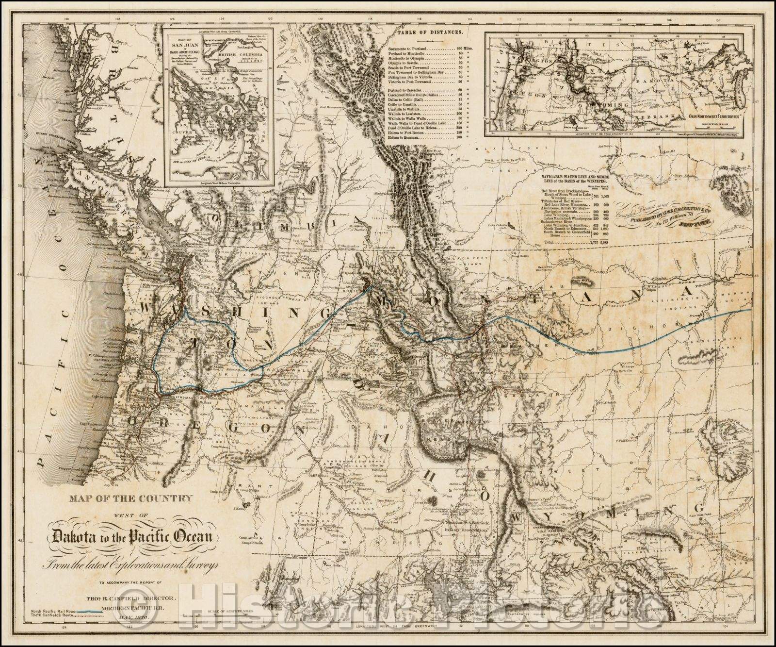 Historic Map - Map of the Country West of Dakota to the Pacific Ocean From the Latest Explorations and Surveys, 1870, G.W. & C.B. Colton - Vintage Wall Art