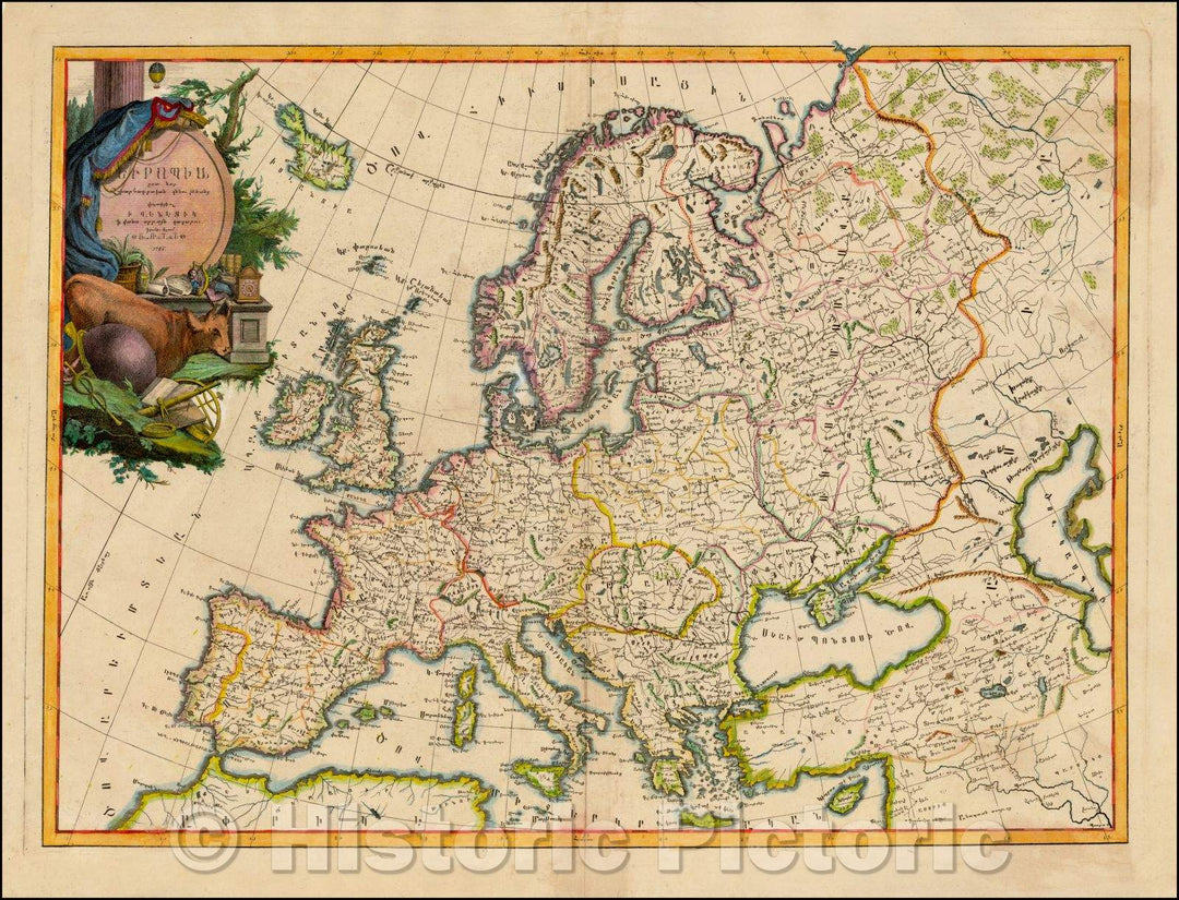 Historic Map - Europia, est nor ashkharhagrakan znnut'eants, 1787, Elia Endasian - Vintage Wall Art