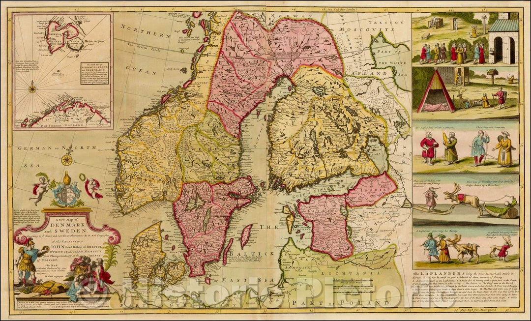 Historic Map - Denmark and Sweden. According to ye Newest & most Exact Observations, 1720, Herman Moll - Vintage Wall Art