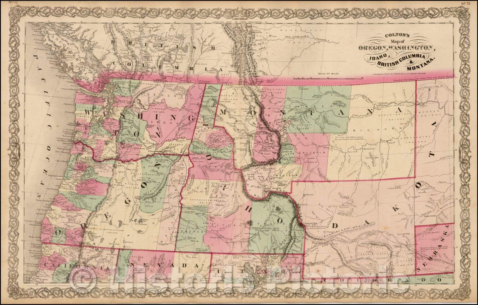 Historic Map - Colton's Map of Oregon, Washington, Idaho, British Columbia & Montana, 1865, Joseph Hutchins Colton v2