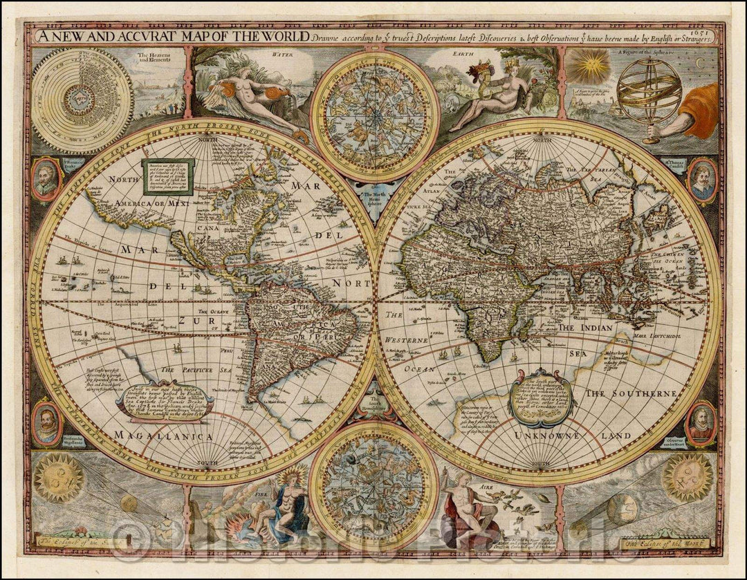 Historic Map - A New and Accurat Map of the World, 1665, John Speed - Vintage Wall Art