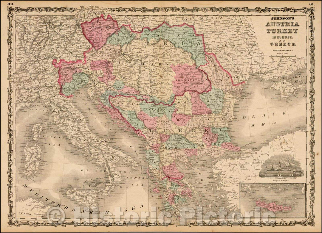 Historic Map - Johnson's Austria Turkey in Europe and Greece, 1860, Alvin Jewett Johnson - Vintage Wall Art