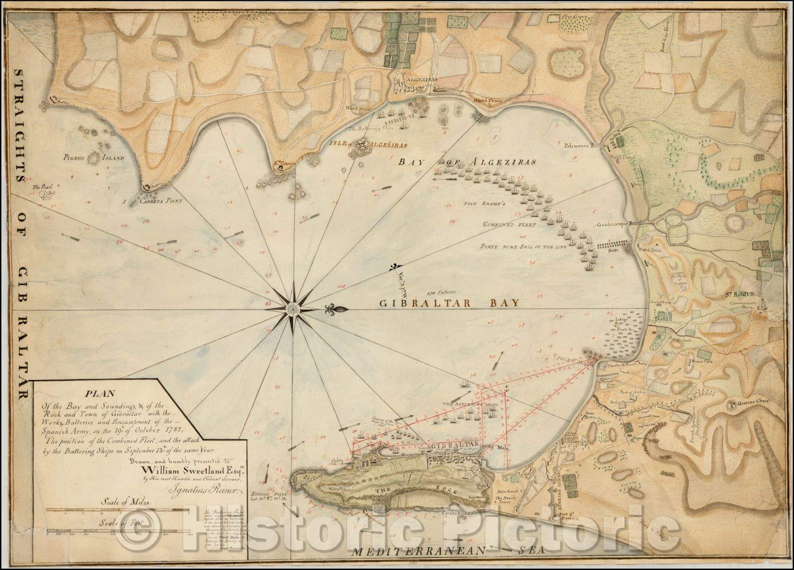 Historic Map - Plan of the Siege of Gibraltar/Bay and Soundings & of the Rock and Town of Gibraltar with the Works, Batters and Encampments, 1810 - Vintage Wall Art