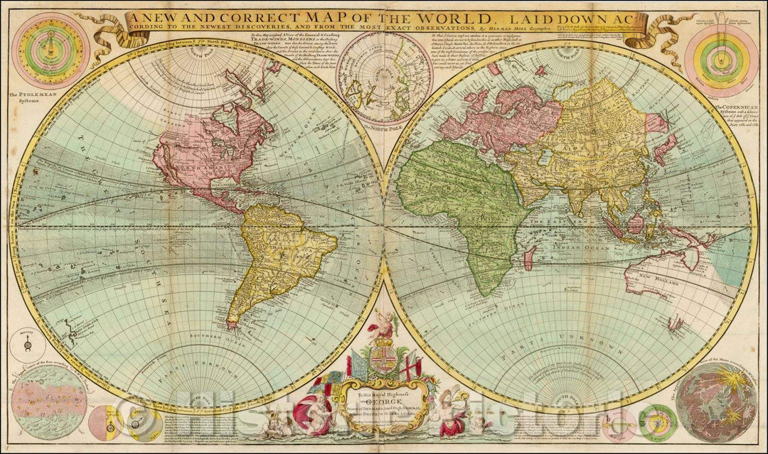 Historic Map - A New and Correct Map of the World Laid Down According to the Newest Discoveries, and from the Most Exact Observations, 1730, Herman Moll v2