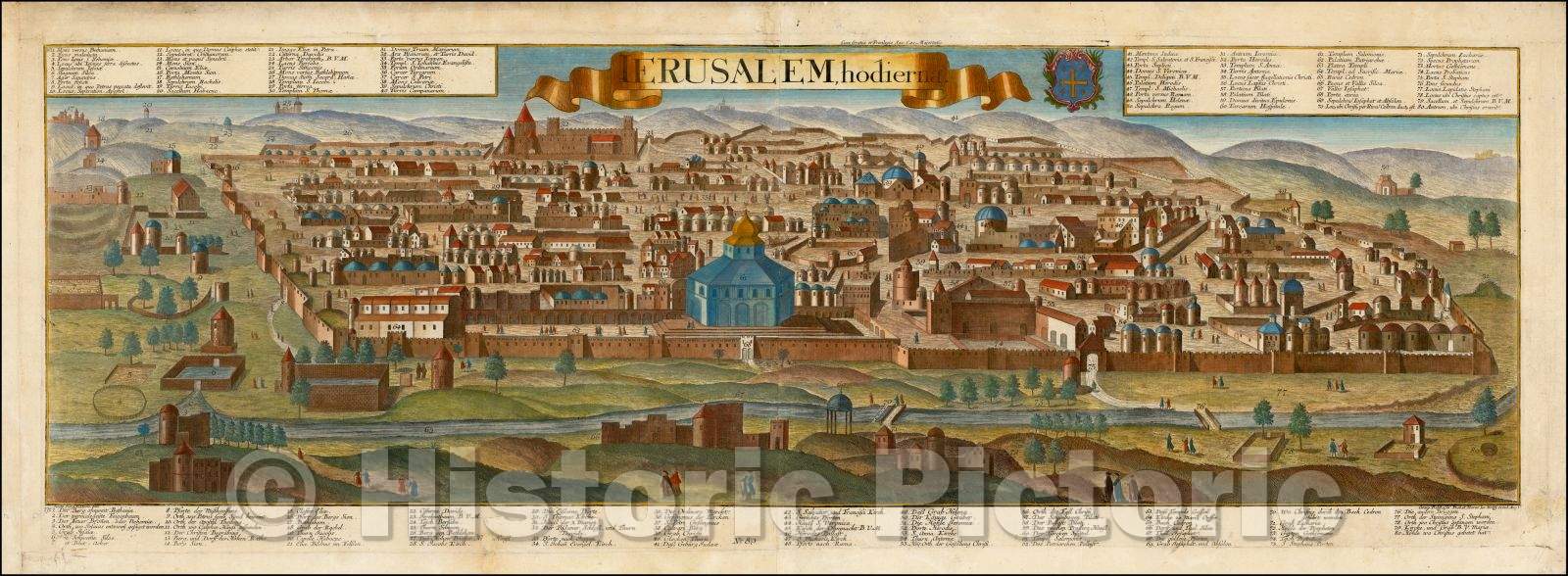 Historic Map - Ierusalem hodierna/Jermiah Wolff edition of Probst's View of Jerusalem, 1750, Georg Balthasar Probst - Vintage Wall Art