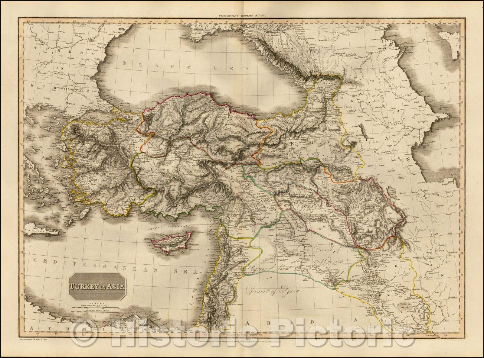 Historic Map - Turkey in Asia [shows Cyprus], 1812, John Pinkerton - Vintage Wall Art