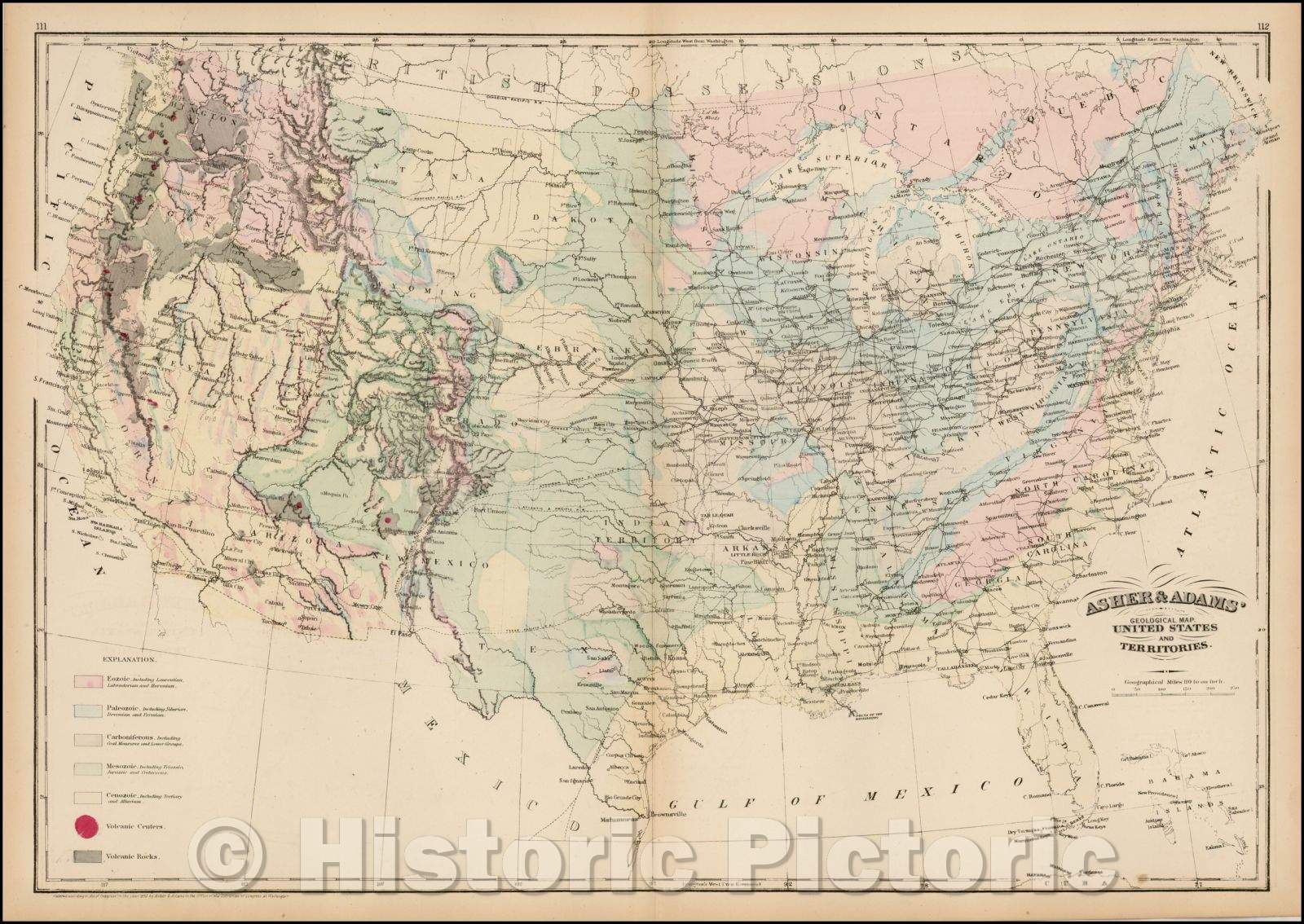 Historic Map - Asher & Adams' Geological Map United States and its Territories, 1874, Asher v1