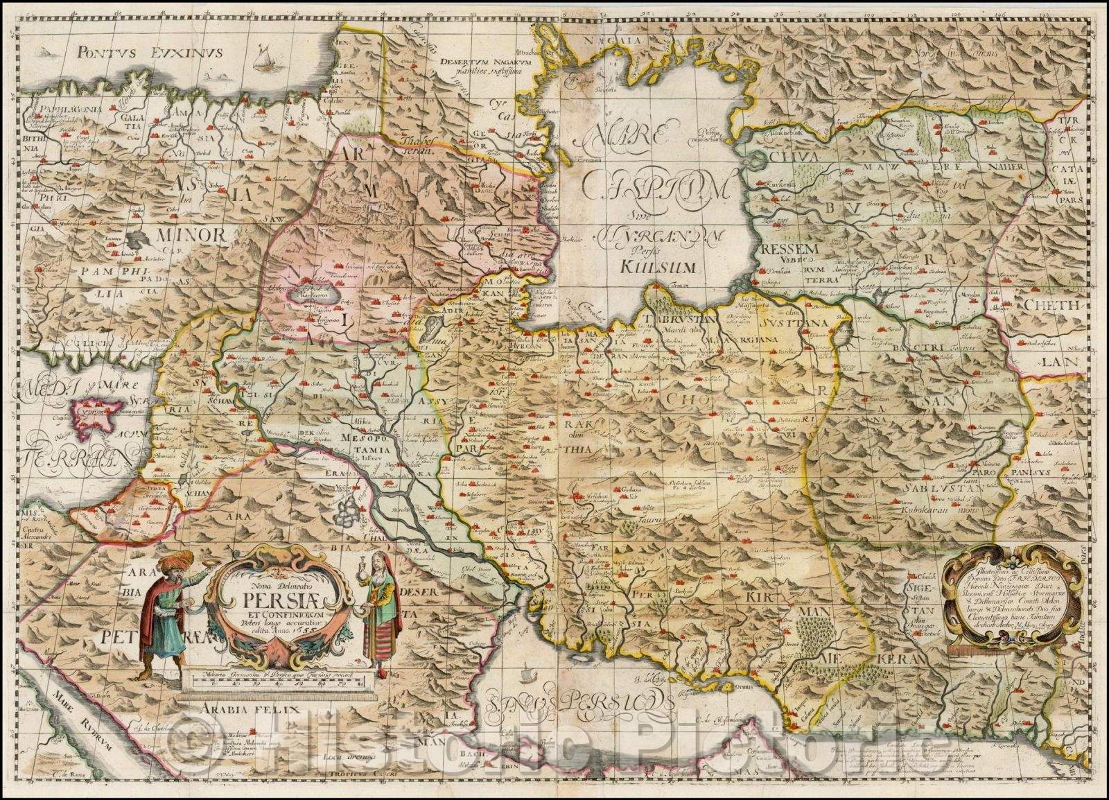 Historic Map - Nova Delineatio Persiae et Confiniorum Veteri longe accu/Regional Map of the Persian Empire, published by Adam Olearius in 1656, 1656 - Vintage Wall Art