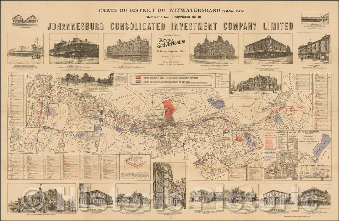 Historic Map - Carte Du District Du Witwatersrand Transvaal Montrant les Proprietes de la Johannesburge, 1902, Revue sud-africaine - Vintage Wall Art