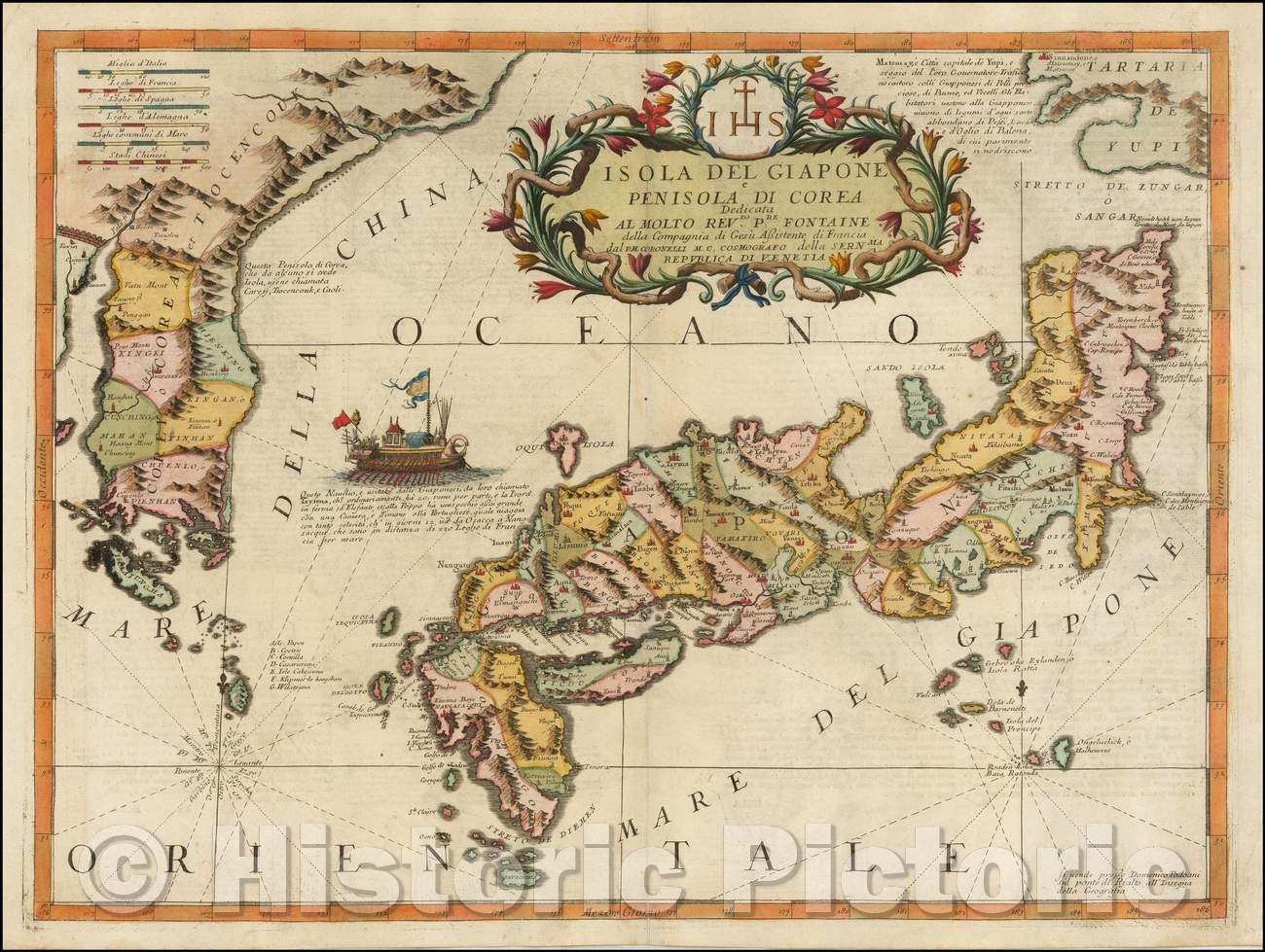 Historic Map - Isola del Giapone e Penisola di Corea ./Island Giapone and the Korean Peninsula, 1690, Vincenzo Maria Coronelli - Vintage Wall Art