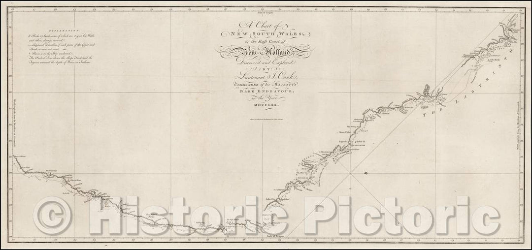 Historic Map - A Chart of New South Wales, or the East Coast of New-Holland. Discovered and Explored, 1773, James Cook - Vintage Wall Art