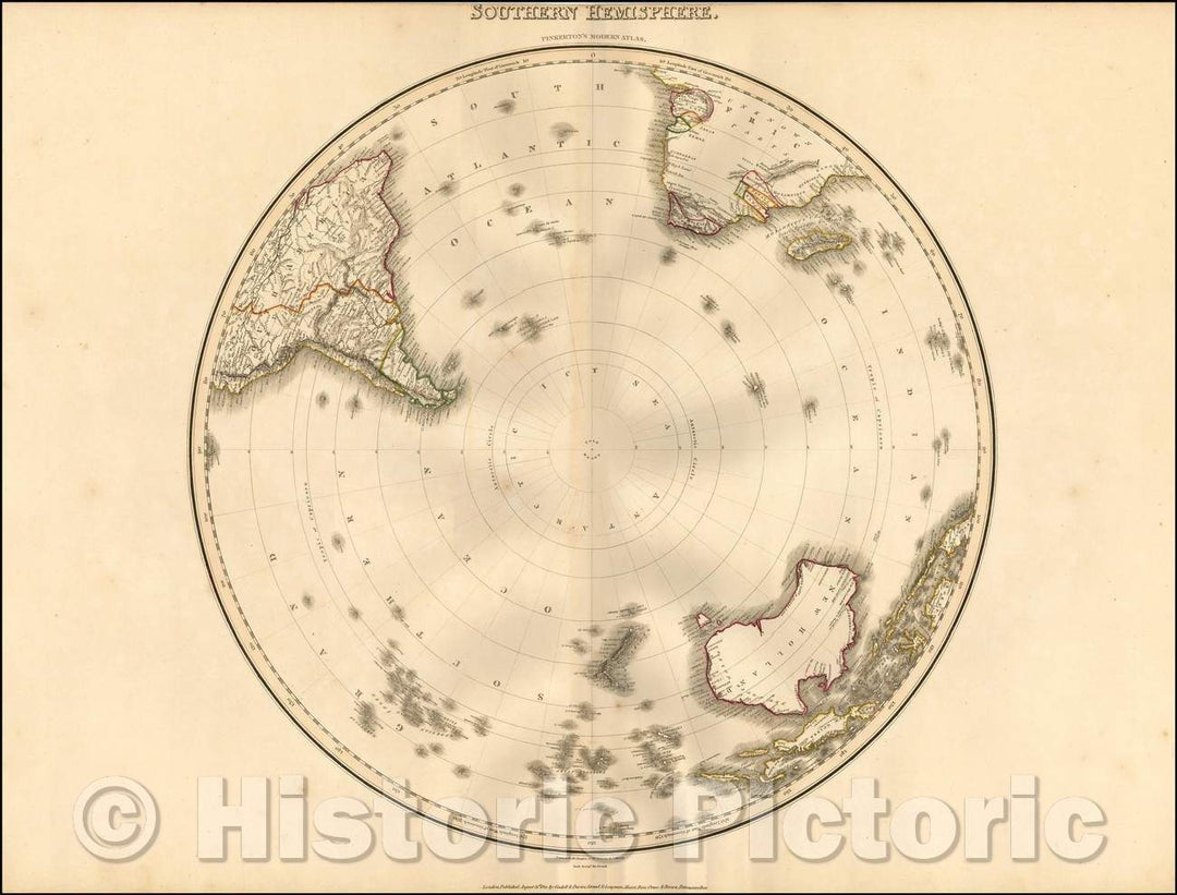 Historic Map - Southern Hemisphere, 1812, John Pinkerton v2