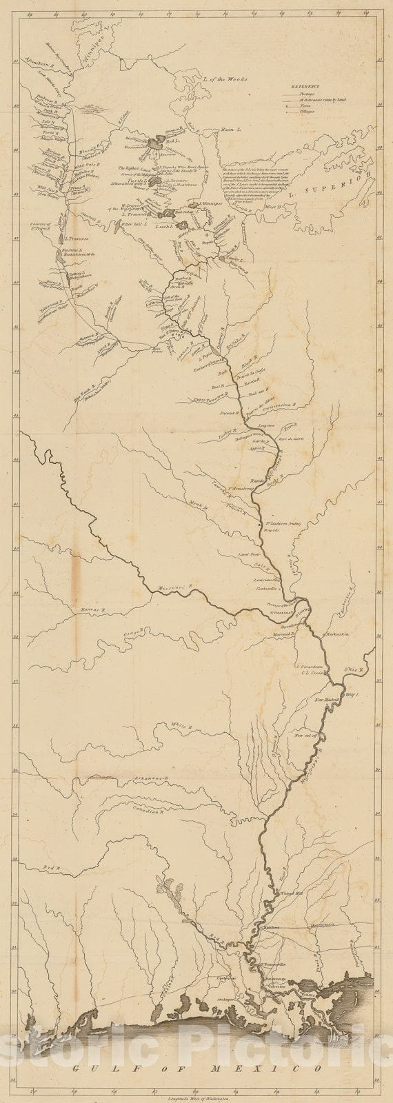 Historic Map - Map of the Mississippi River and Environs, from Lake Winnepeg to the Gulf of Mexico, 1828, Giacomo Beltrami - Vintage Wall Art