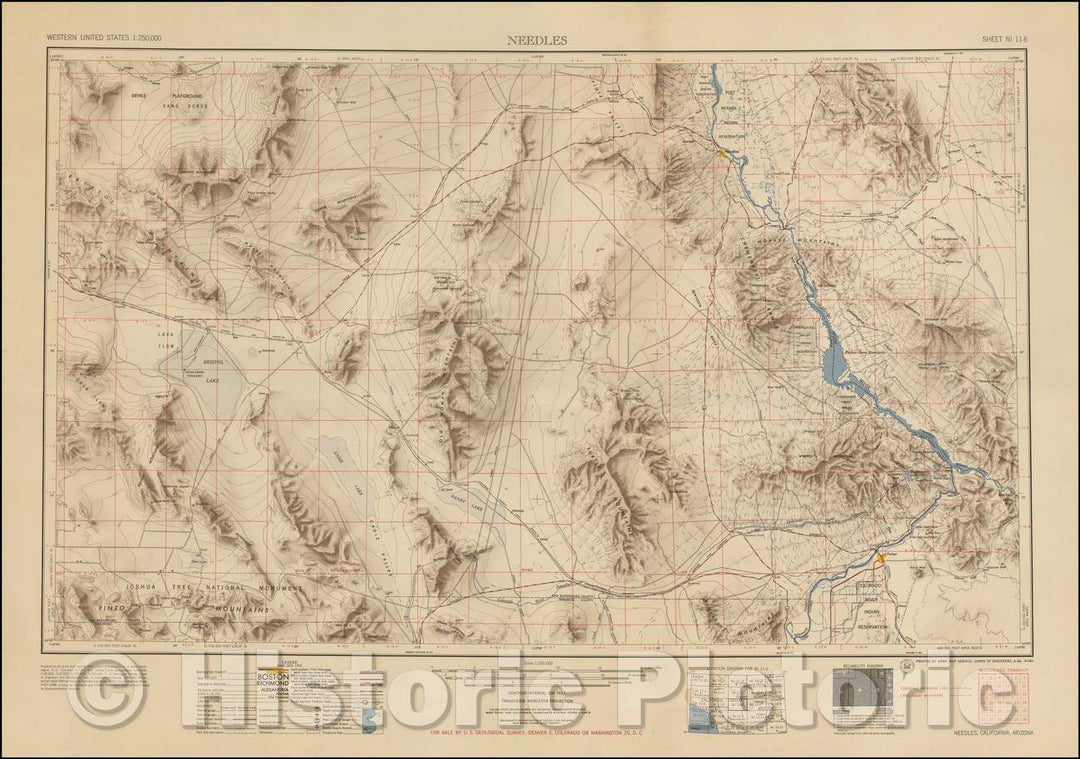 Historic Map - Needles (Souteastern California, Joshua Tree, Parker Dam], 1956, U.S. Geological Survey - Vintage Wall Art