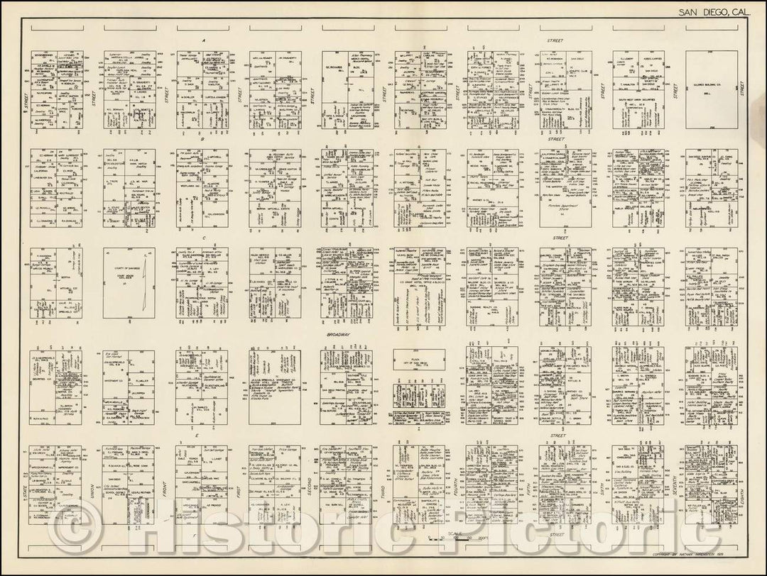 Historic Map - Downtown San Diego, 1929, Nathan Nirenstein v2
