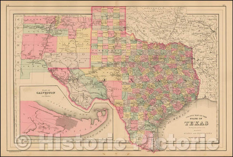 Historic Map - County Map of The State of Texas Showing also portions of the Adjoining States and Territories, 1884, Samuel Augustus Mitchell Jr. v2