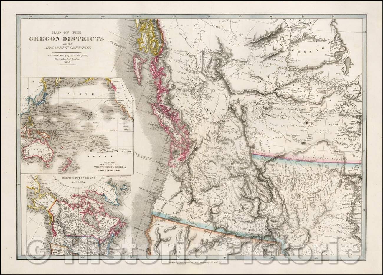 Historic Map - Map of the Oregon Districts and the Adjacent Country, 1843, James Wyld - Vintage Wall Art