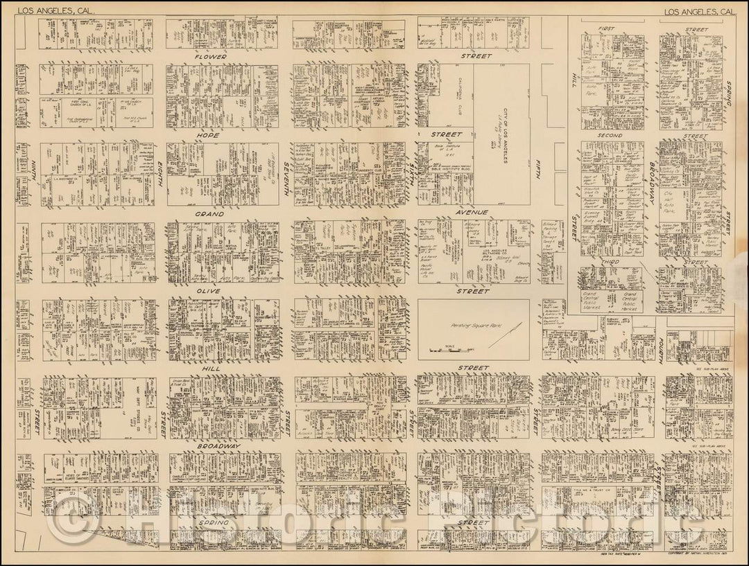 Historic Map - Downtown Los Angeles, 1929, Nathan Nirenstein - Vintage Wall Art