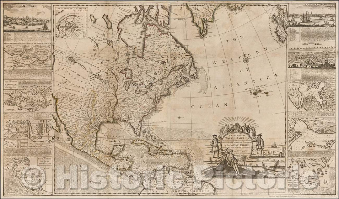 Historic Map - North America, wherein is exactly described all ye European Settlements, with whatever else is remarkable in the West Indies, from the La, 1776 - Vintage Wall Art