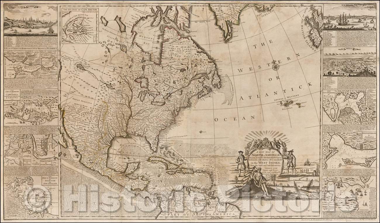 Historic Map - North America, wherein is exactly described all ye European Settlements, with whatever else is remarkable in the West Indies, from the La, 1776 - Vintage Wall Art