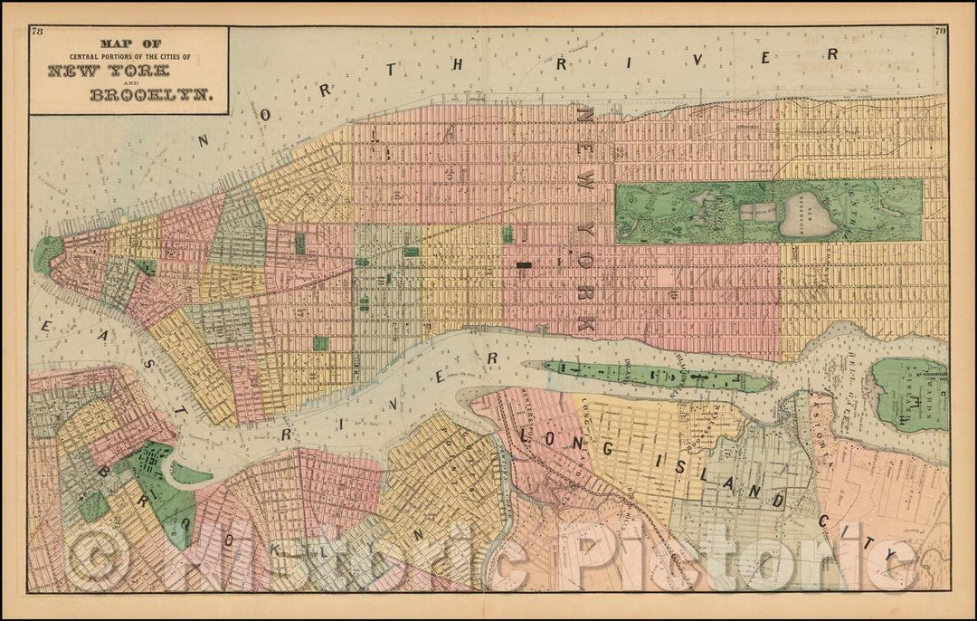 Historic Map - Map of Central Portions of the Cities of New York and Brooklyn, 1873, Comstock & Cline Beers - Vintage Wall Art