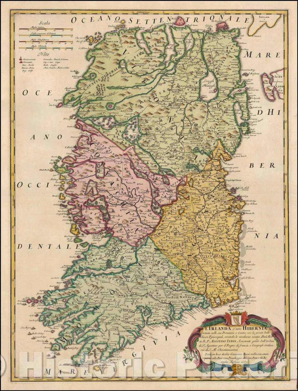 Historic Map - L'Irlanda o'uero Hibernia distinta neel sue Provincie e Contee con la gionta della :: Ireland by Cantelli da Vignola and in Rome by Rossi, 1689 - Vintage Wall Art