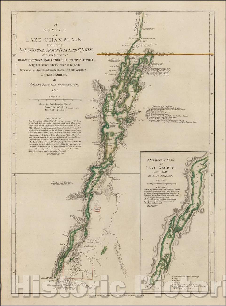 Historic Map - A Survey of Lake Champlain, including Lake George, Crown Point and St. John, Surveyed, 1776, Robert Sayer v1