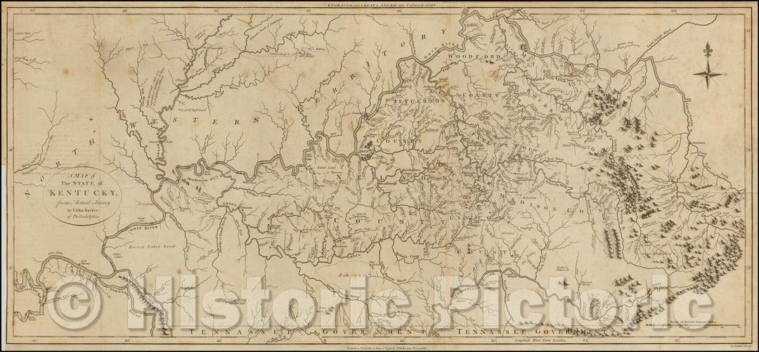 Historic Map - State of Kentucky, from Actual Survey, 1795, Thomas Condor - Vintage Wall Art