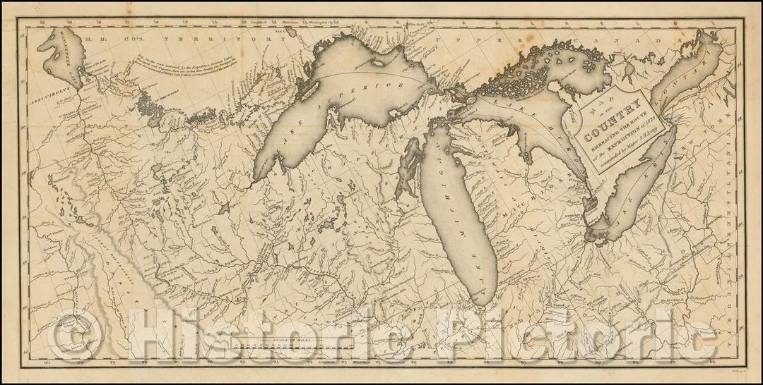 Historic Map - Map of the Country Embracing The Route of the Expedition of Commanded, 1823, Stephen H. Long - Vintage Wall Art