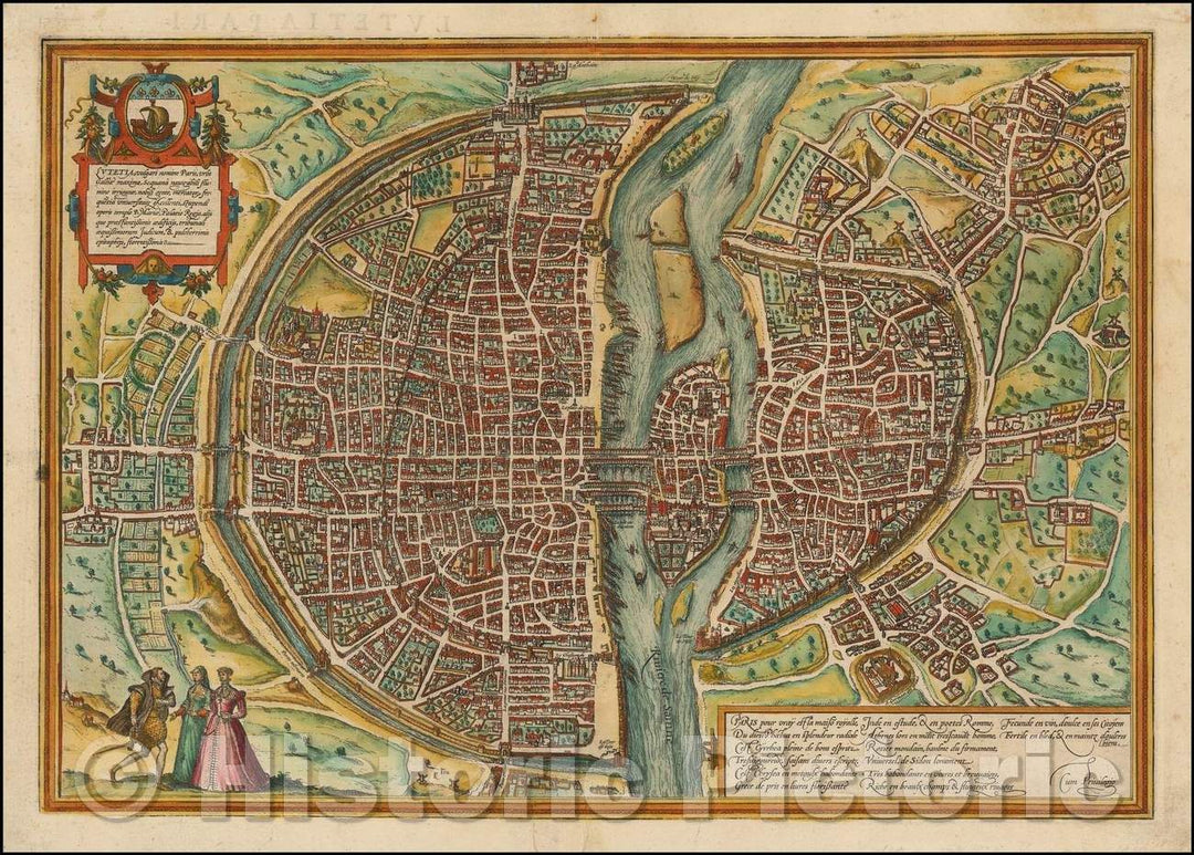 Historic Map - Paris Lutetia vulgari Nomine Paris, Urbs Galliae Maxima, 1572, Georg Braun v2