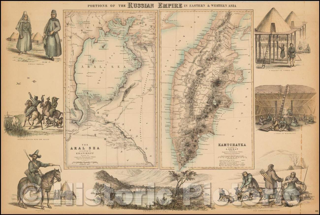 Historic Map - Portions of the Russian Empire in Eastern & Western Asia, 1855, Archibald Fullarton & Co. - Vintage Wall Art