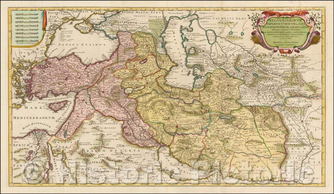 Historic Map - Regnum Persicum Imperium Turcicum in In Asia Russorum Provinciae/Map of the the Persian Empire, published by Reiner and Joshua Ottens, 1720 - Vintage Wall Art