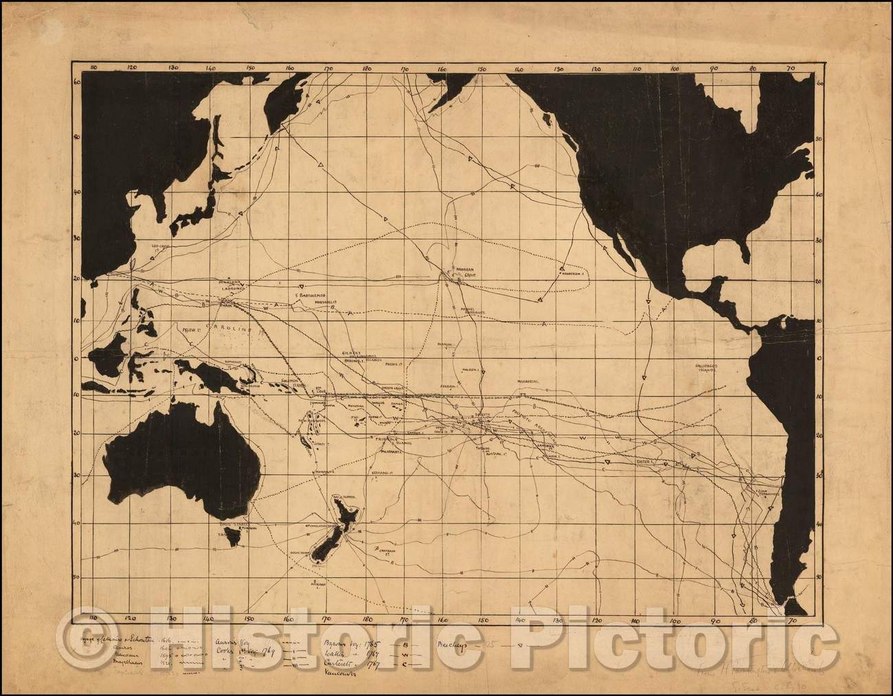 Historic Map - Map of the Pacific Ocean, 1920, James Edge Partington - Vintage Wall Art