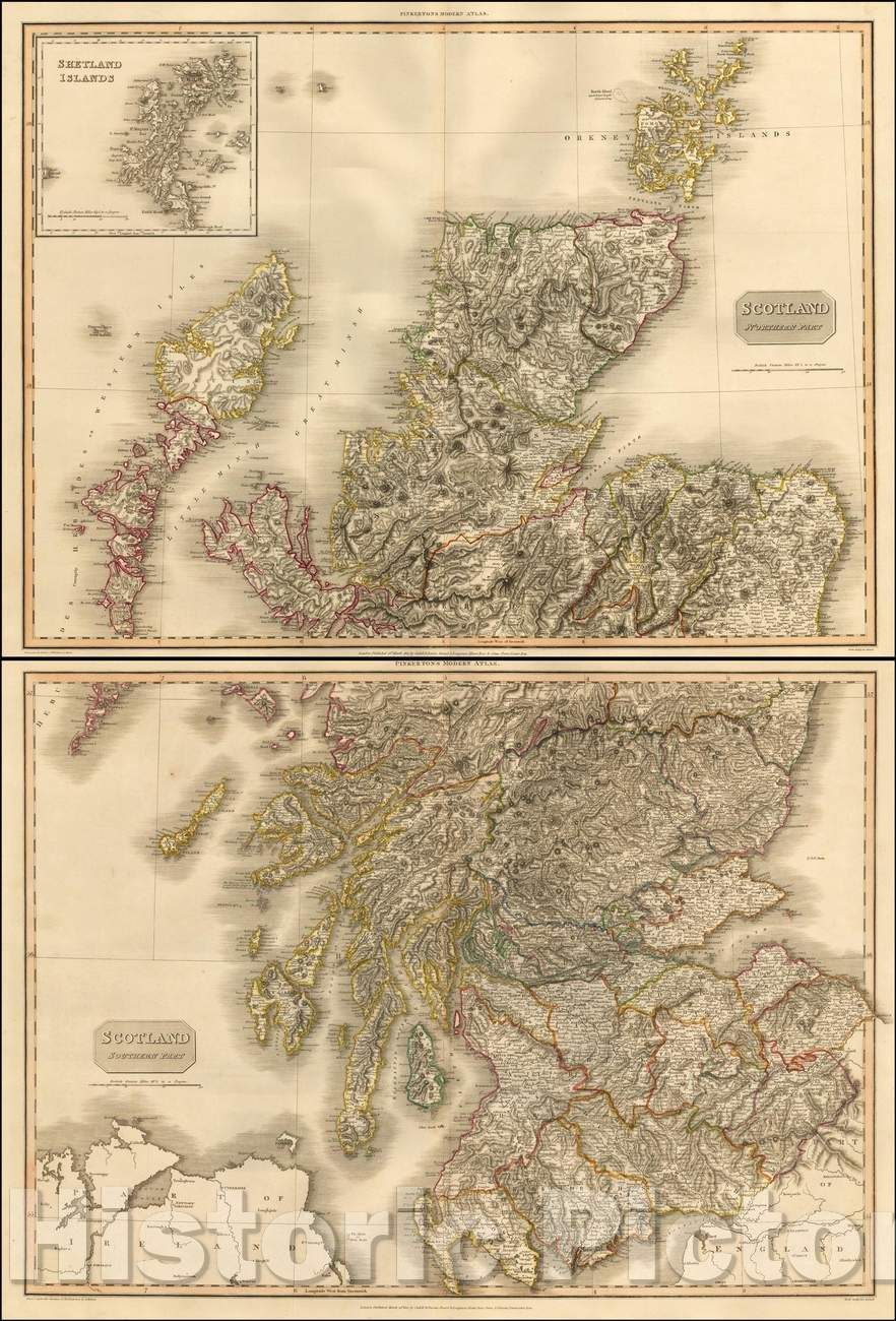 Historic Map - Scotland (Northern Part) [and] Scotland (Southern Part), 1811, John Pinkerton v1