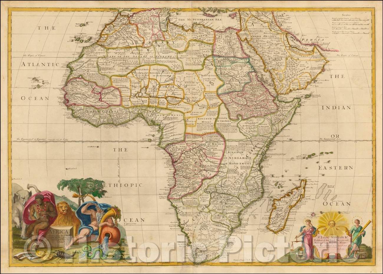 Historic Map - Africa Corrected from Observations of Mess. of ye Royal Societies at London and Paris, 1720, John Senex - Vintage Wall Art